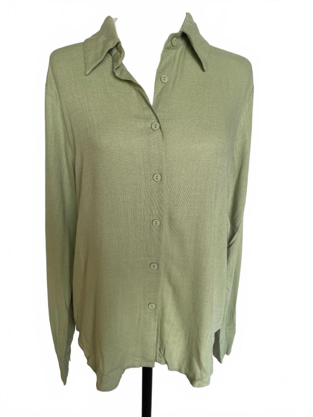 Lulus Sage Green Linen Blend Button Up Blouse S NWT Coastal Minimalist Relaxed